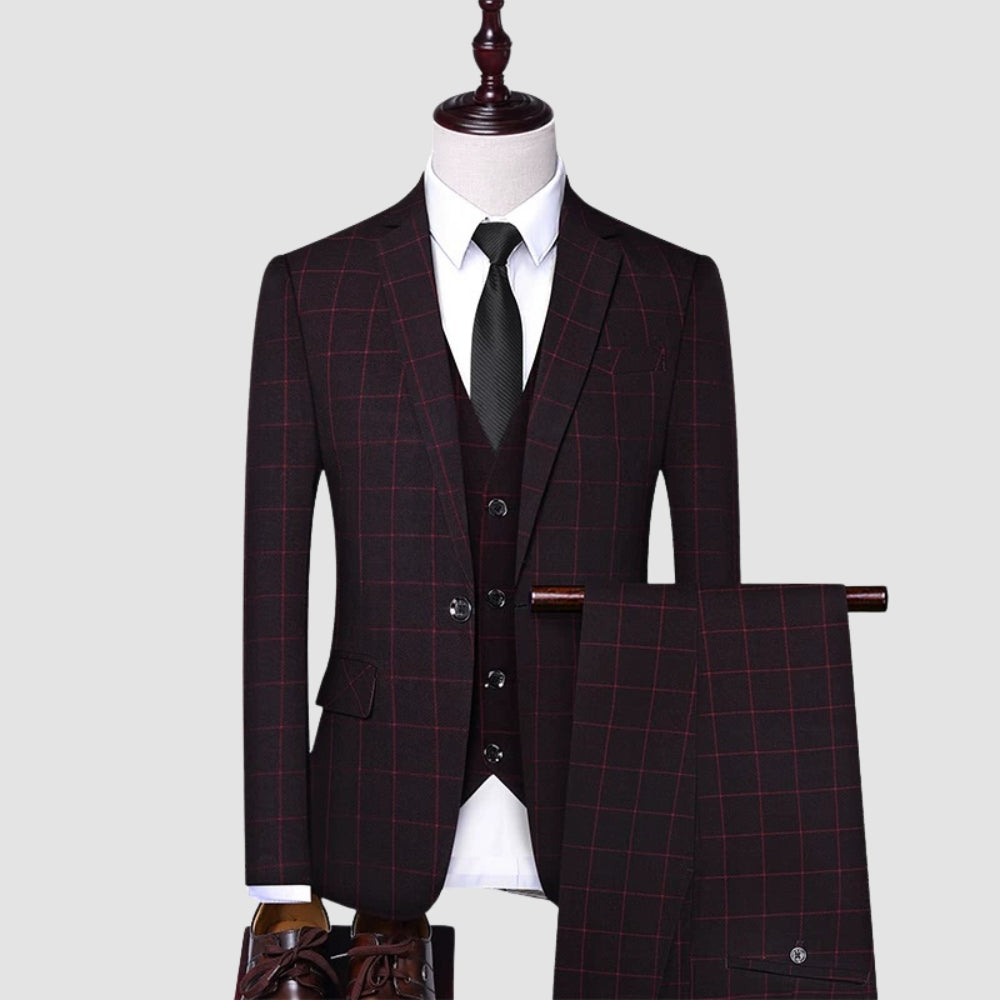 Old Money Italian Slim Fit Three-Piece Plaid Suit