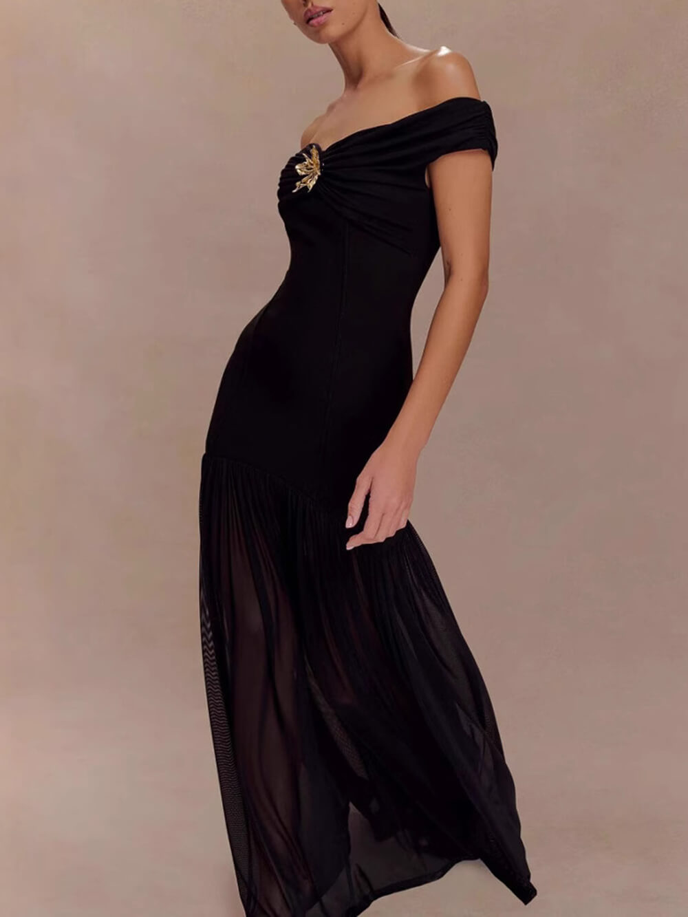 Elegant Floral-Embellished Strapless Bodycon Maxi Dress