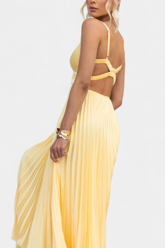 Arlena Strappy Pleated Dress with Crisscross Back