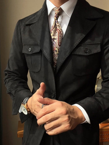 Old Money Italian Slim Fit Velvet Suede Jacket