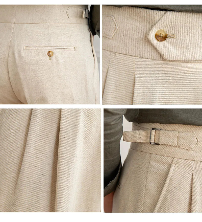 Old Money High Waist Cotton And Linen Casual Pants