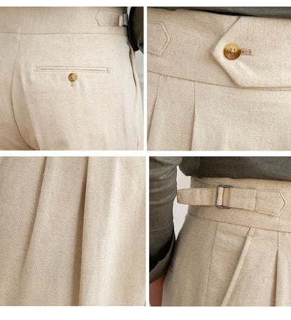 Old Money High Waist Cotton And Linen Casual Pants