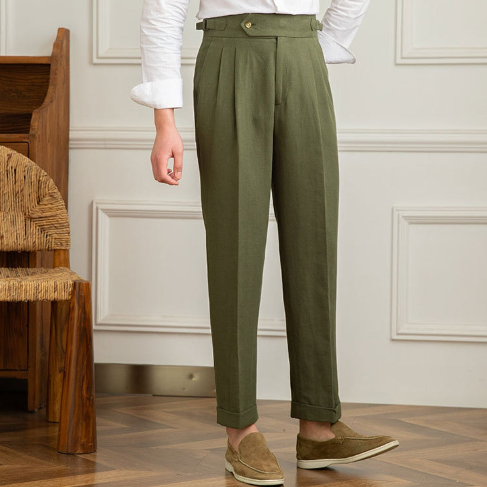 Old Money High Waist Cotton And Linen Casual Pants