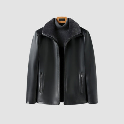 Old Money Thickened Fur Collar Leather Jacket