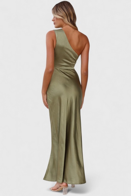Josefa One Shoulder Dress with Pleats and High Slit