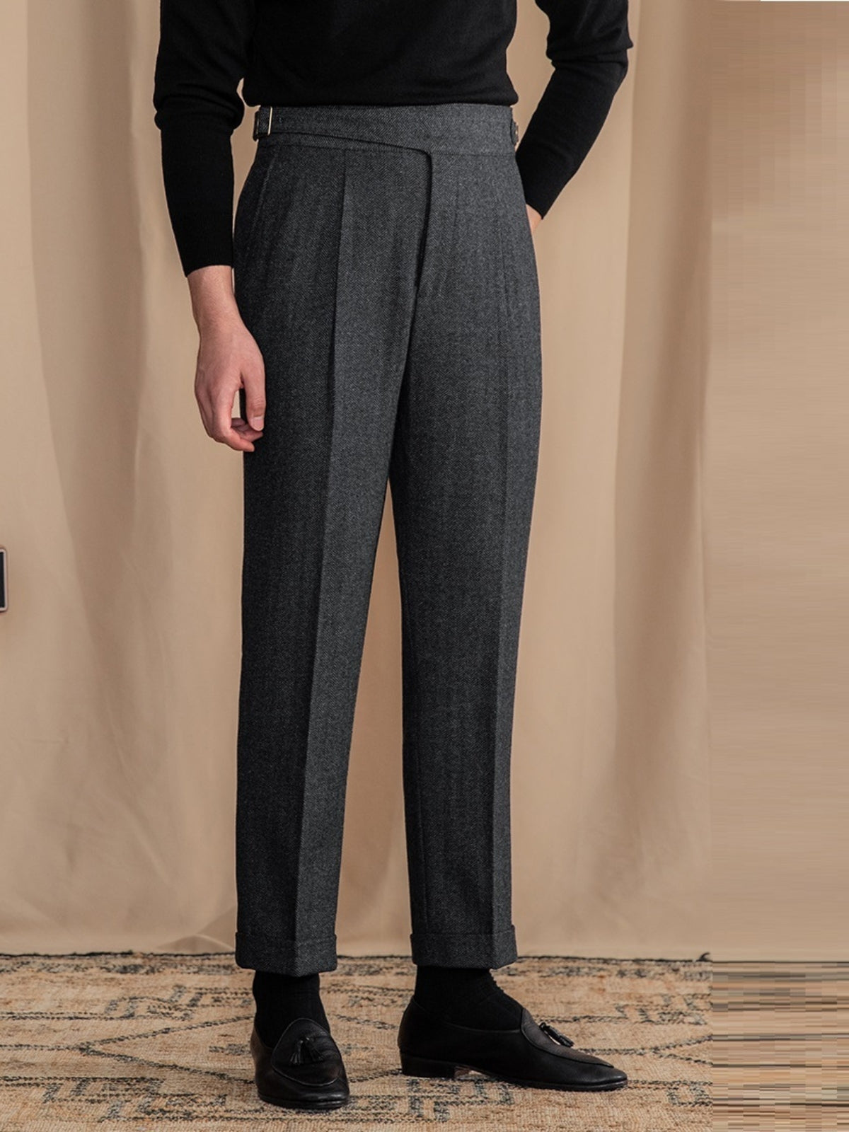 Old Money Herringbone Casual British Woolen Trousers