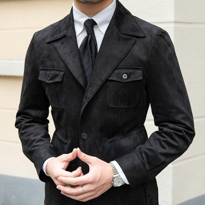 Old Money Italian Slim Fit Velvet Suede Jacket