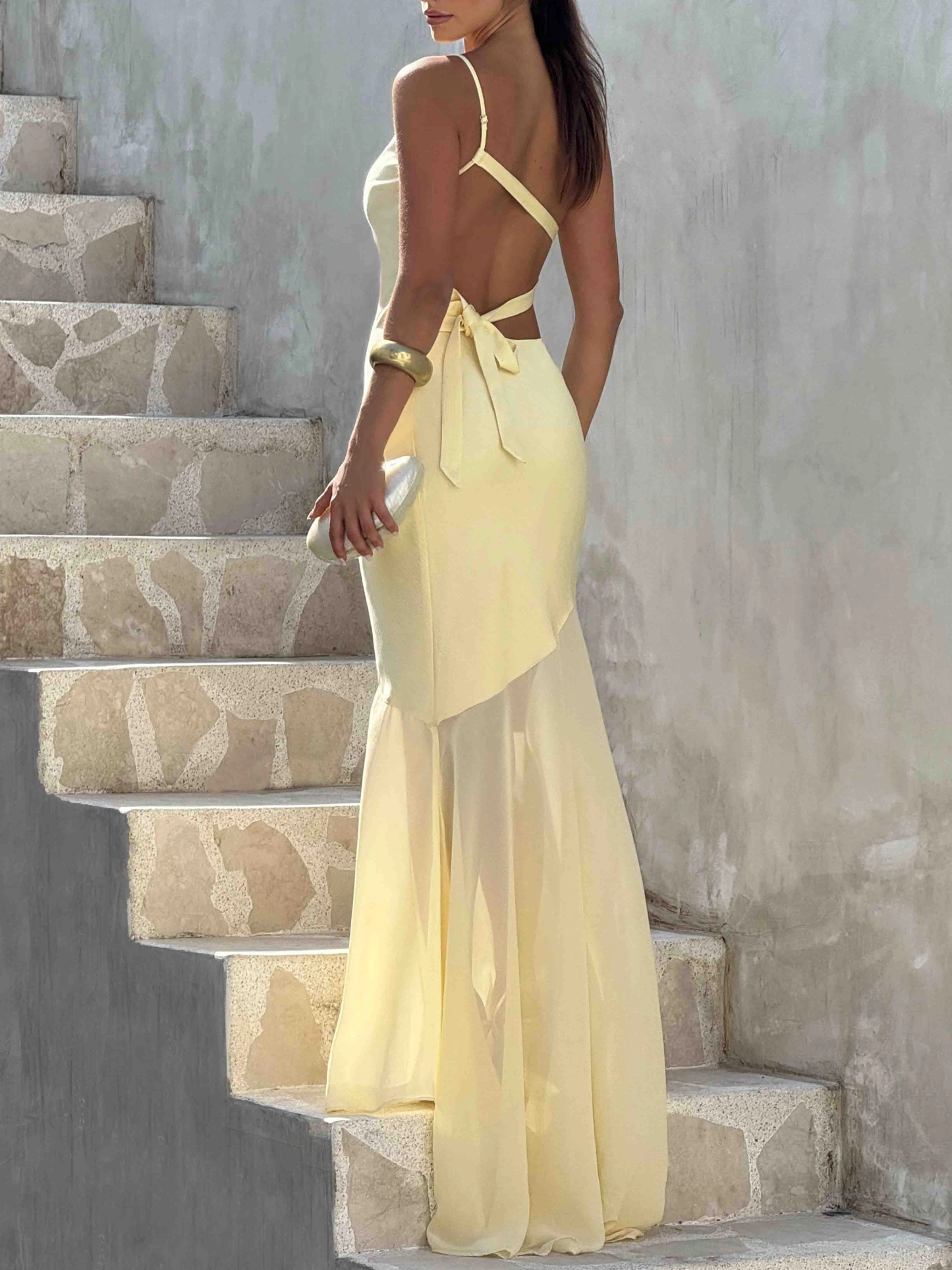 Elegant One Shoulder Sheer Hem Maxi Dress