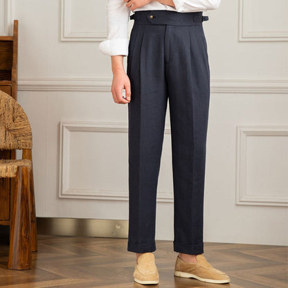Old Money High Waist Cotton And Linen Casual Pants