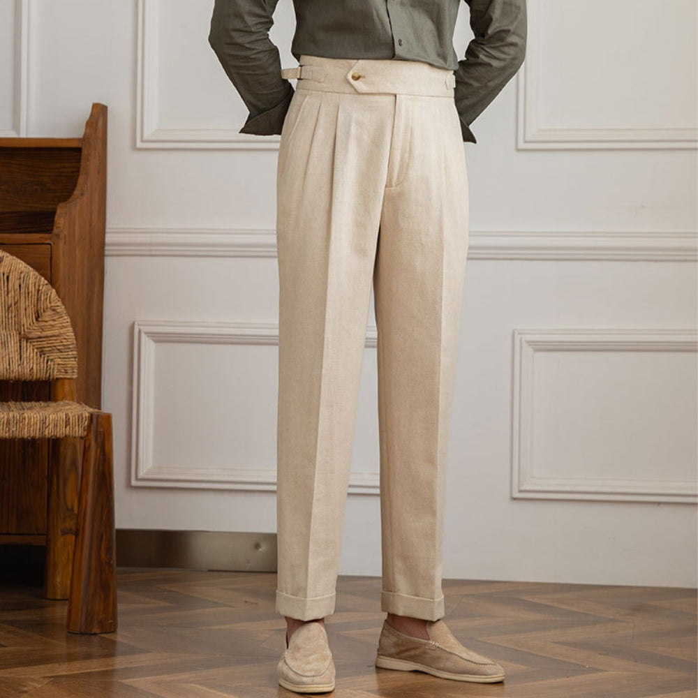 Old Money High Waist Cotton And Linen Casual Pants