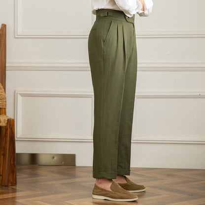 Old Money High Waist Cotton And Linen Casual Pants