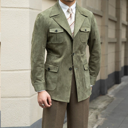 Old Money Italian Slim Fit Velvet Suede Jacket