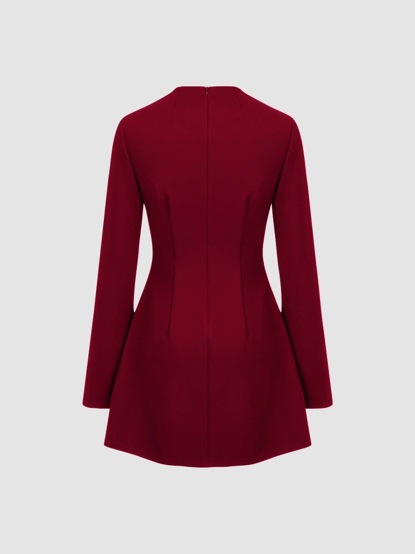 High Neck Solid Long Sleeve Mini Dress