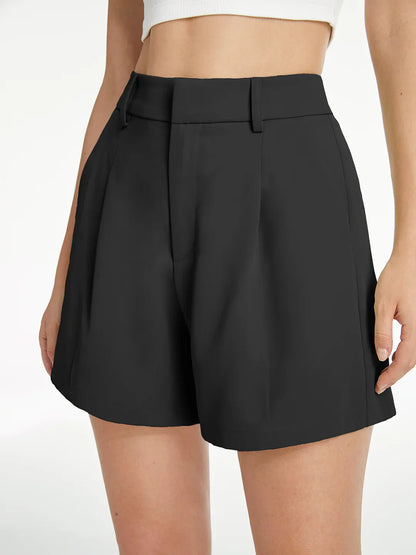 High Waisted Solid Trouser Shorts