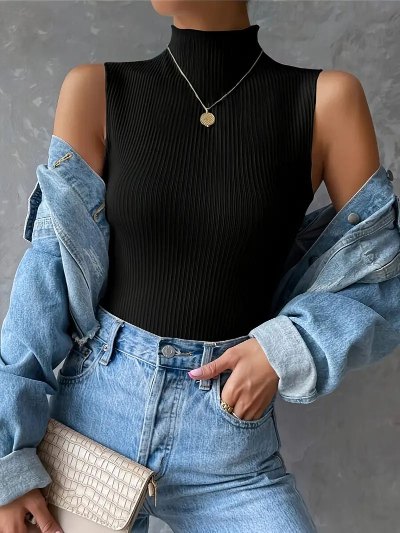 Half-turtleneck Sleeveless Knitted Vest