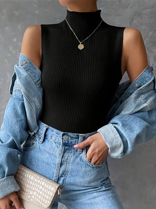 Half-turtleneck Sleeveless Knitted Vest